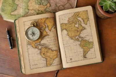 Carnet de voyage ancien sur une table