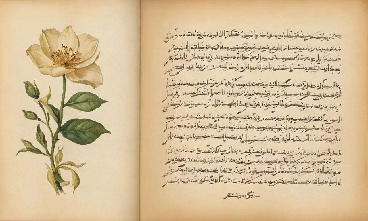 Page élégante avec écriture arabe et motifs floraux