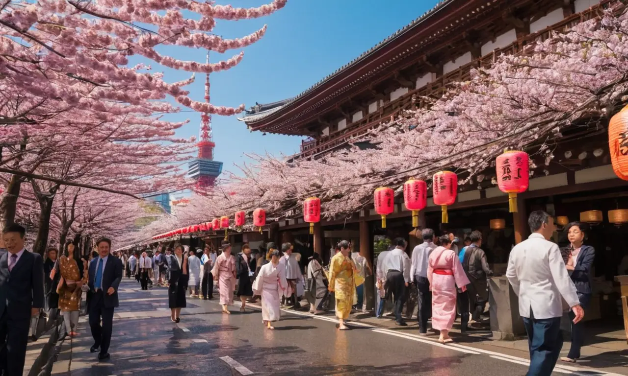 Scène animée de Tokyo entre tradition et modernité
