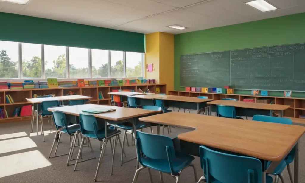 Salle de classe lumineuse avec desks ordonnés