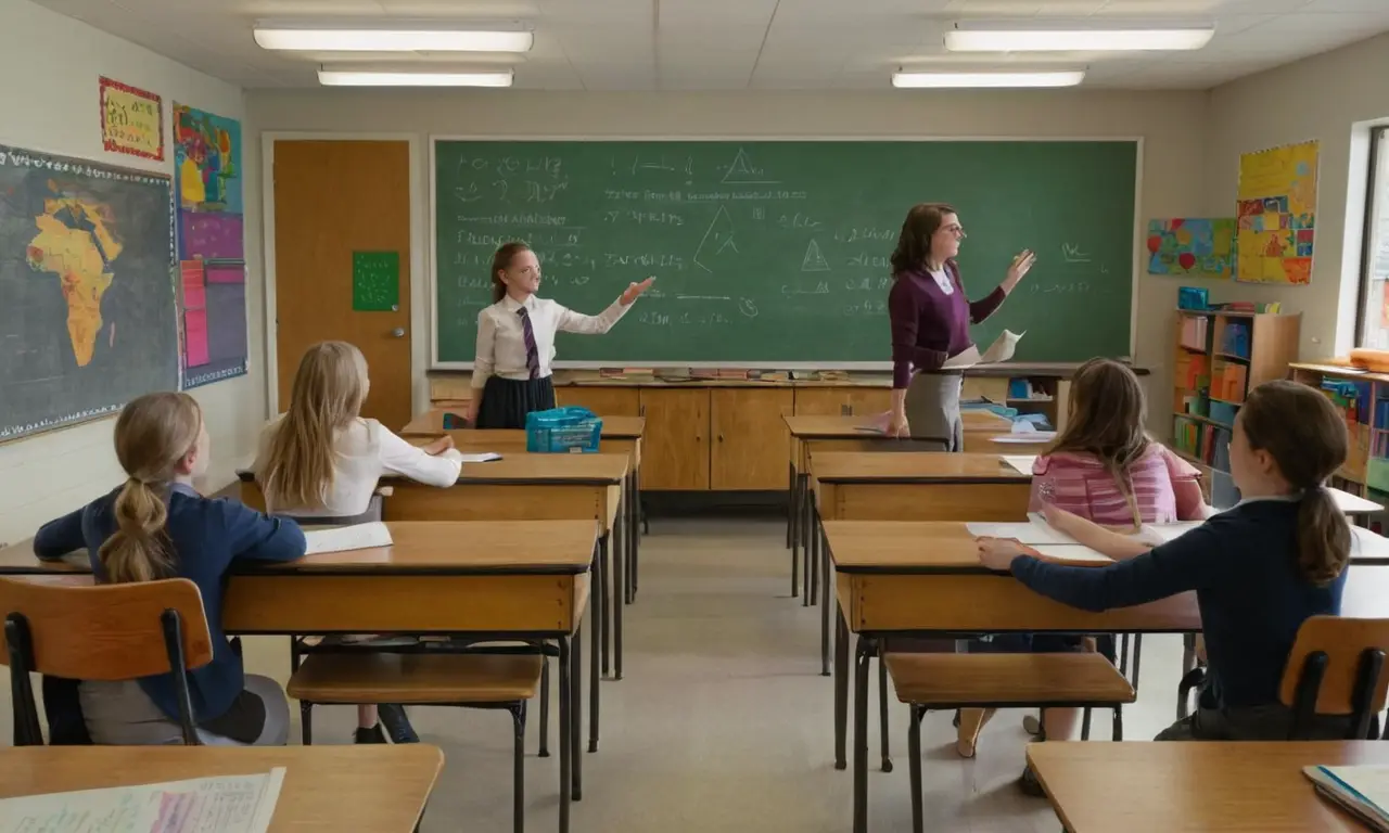 Salle de classe animée avec enseignants et élèves