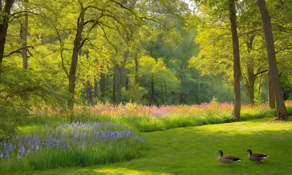 Un parc paisible avec canard et cerf-volant