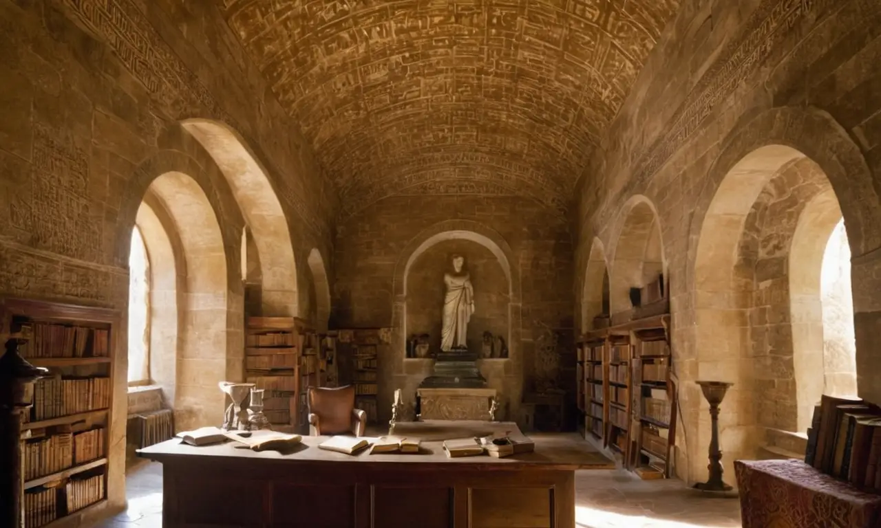 Une bibliothèque ancienne, pleine de sagesse