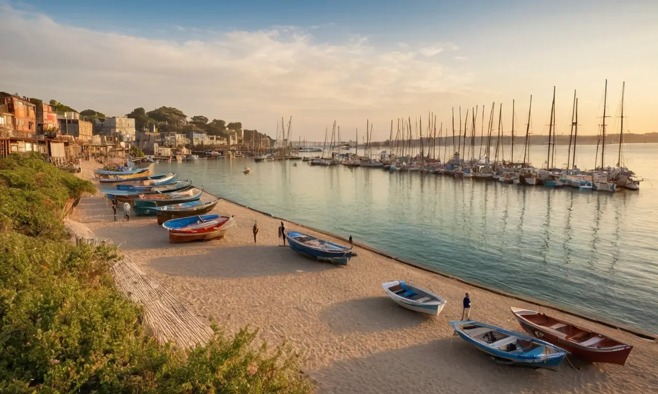 Un port animé avec bateaux colorés et lumière